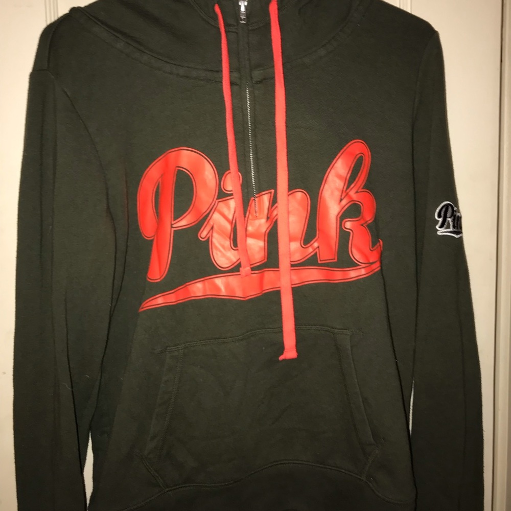 Pink Victoria’s secret, hooded sweatshirt.